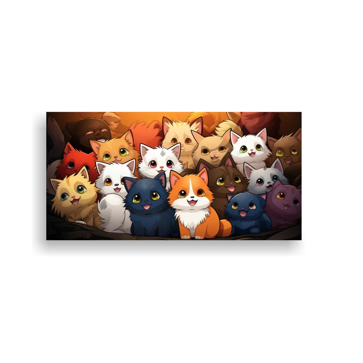 Cuadro grupo de gatos de colores con mirada frontal