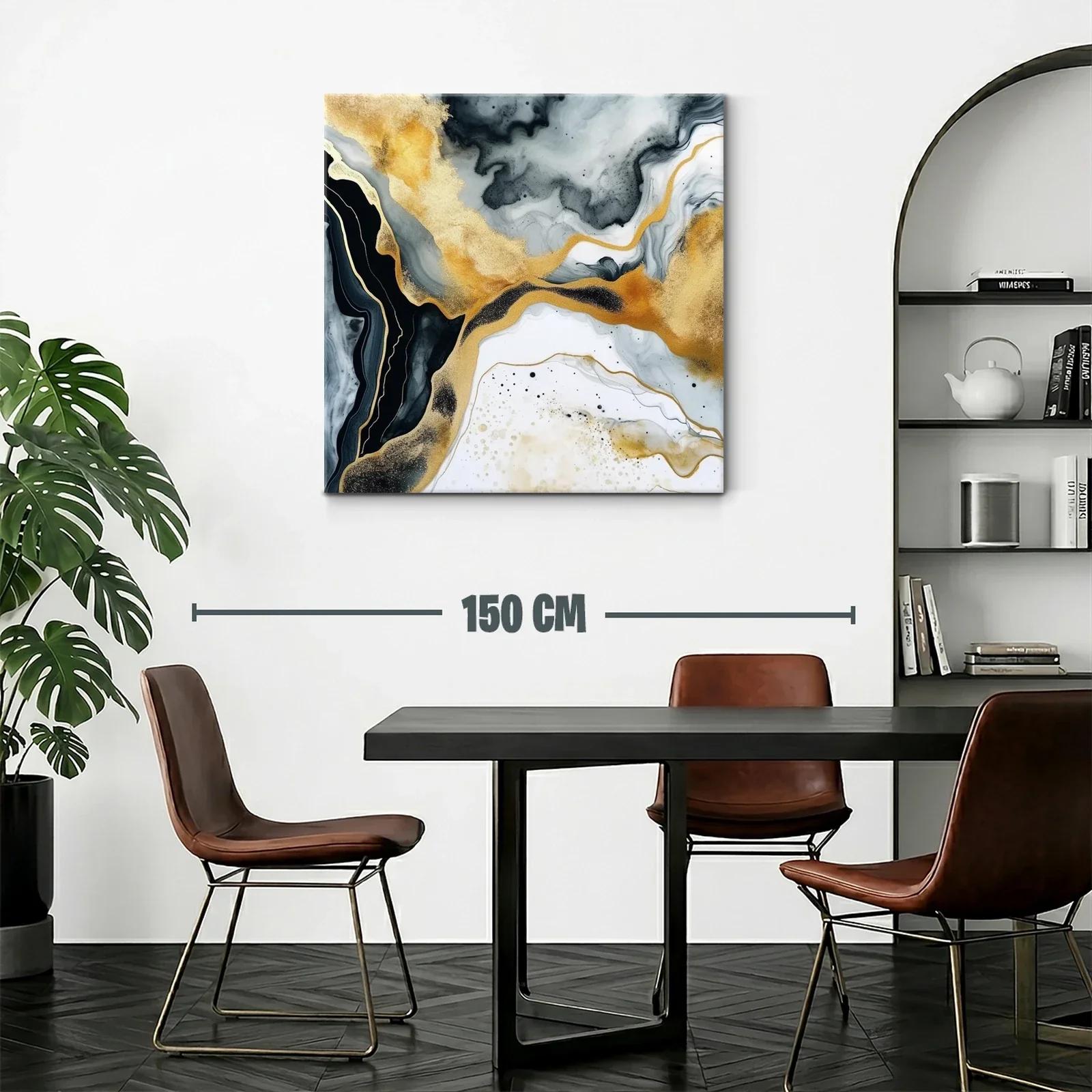 Cuadro abstracto con tonos dorados y grisáceos elegantes — miniatura 2