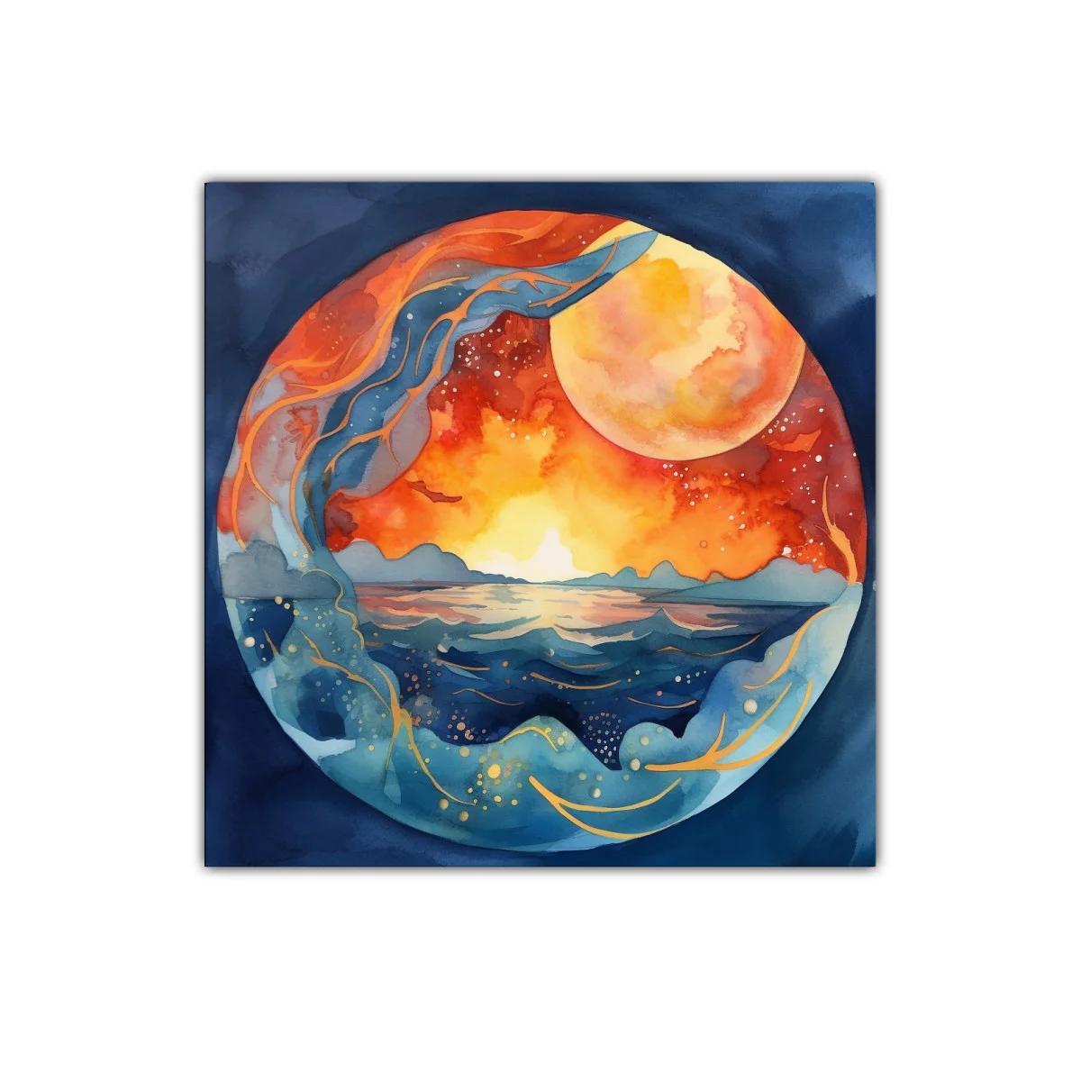 Atardecer celestial con mar y luna gigante vibrante — imagen principal