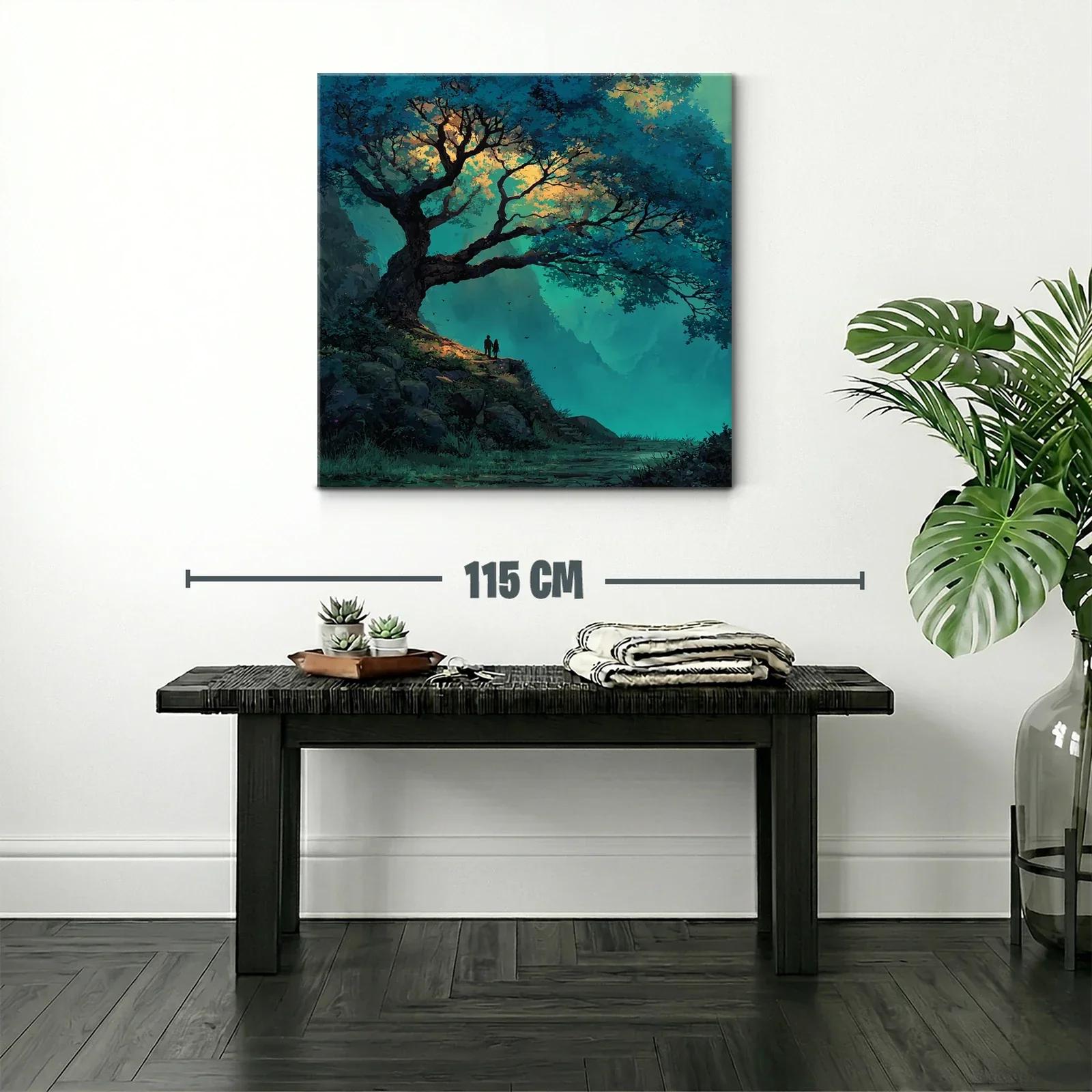 Paisaje encantado con árbol y pareja al atardecer — miniatura 2