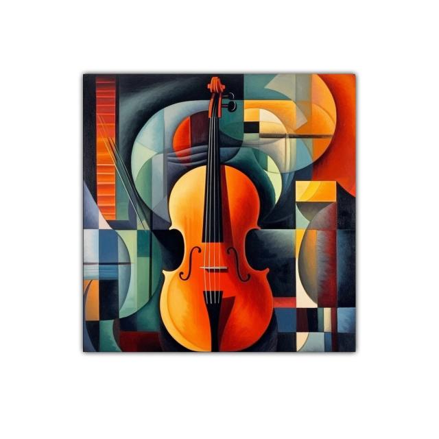 Cuadro decorativo con violonchelo en estilo cubista colorido