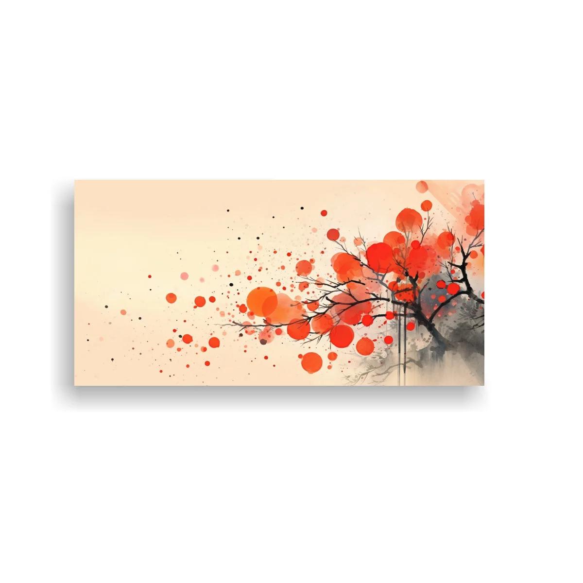 Cuadro rama de árbol con flores rojas y salpicaduras sueltas
