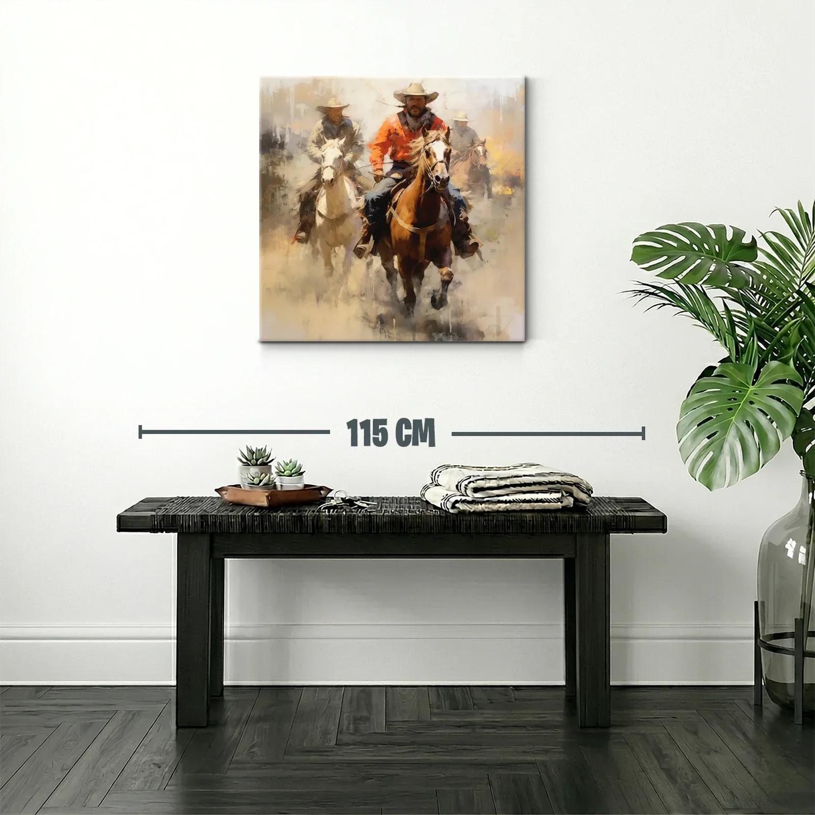 Cuadro con vaqueros montando a caballo en movimiento — miniatura 2