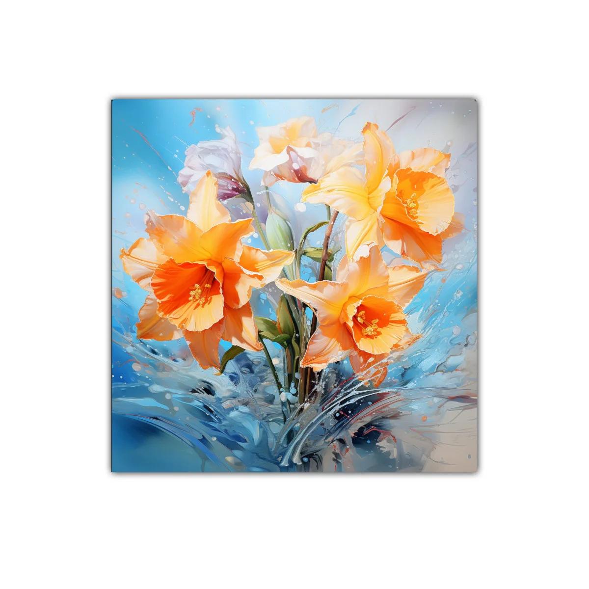 Cuadro decorativo con flores naranja y efecto acuático — imagen principal