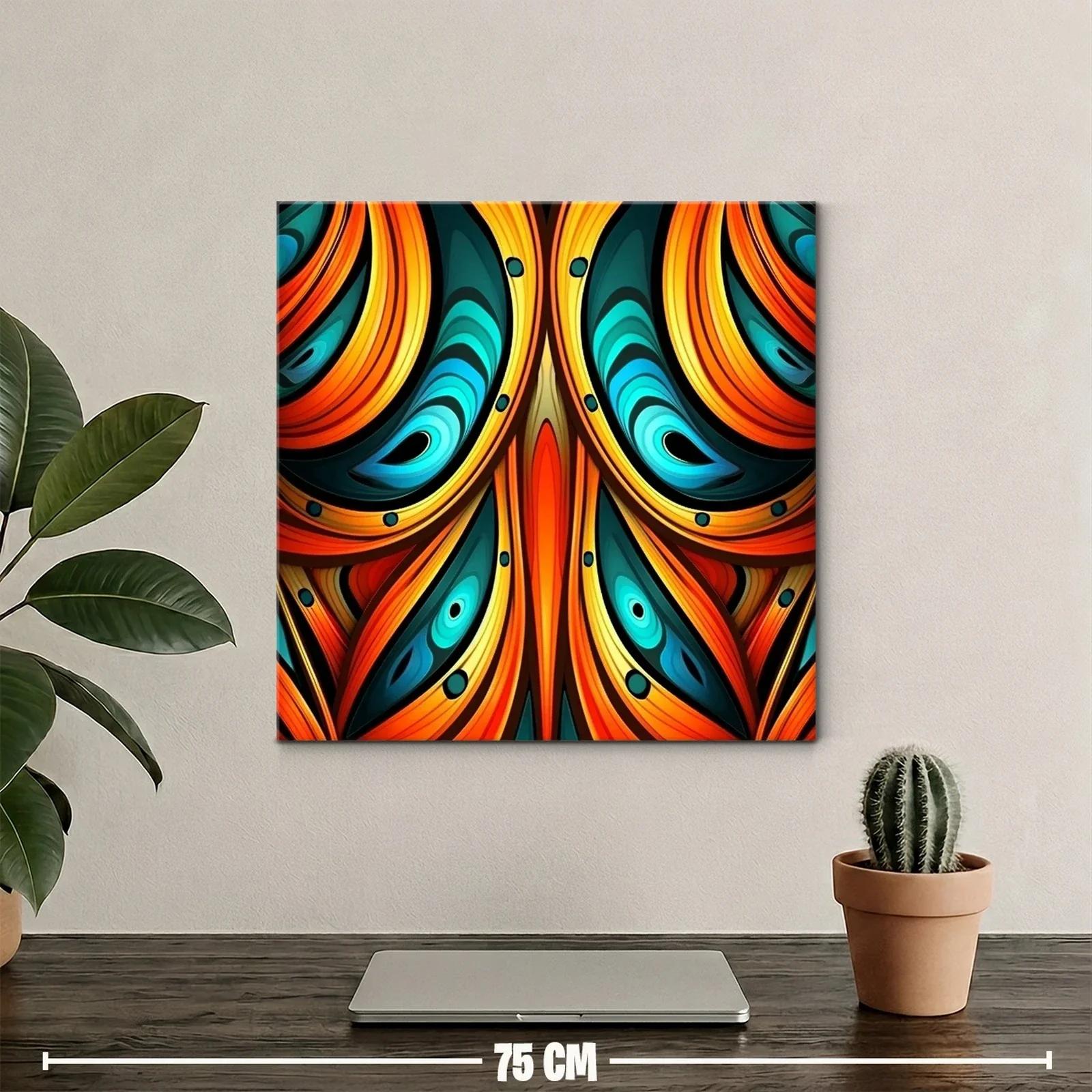 Cuadro abstracto con formas curvas en tonos cálidos y fríos — miniatura 2
