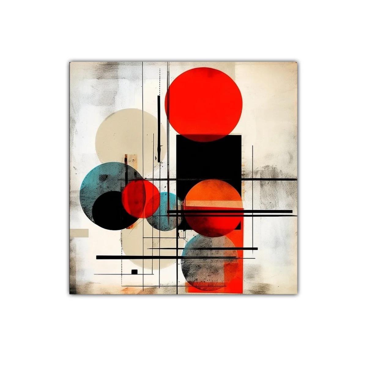 Composición geométrica con círculos rojo y azul vibrante — imagen principal