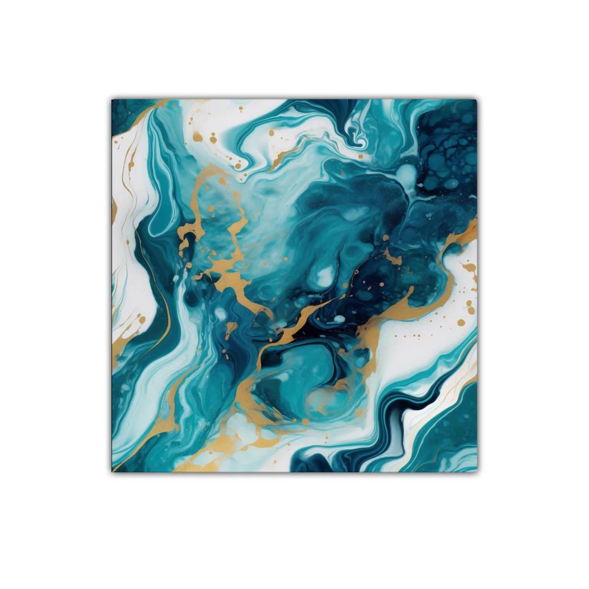 Cuadro abstracto con tonos turquesa y dorados vibrantes — imagen principal