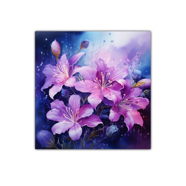 Cuadro con diseño floral en tonos violetas y lilas delicados