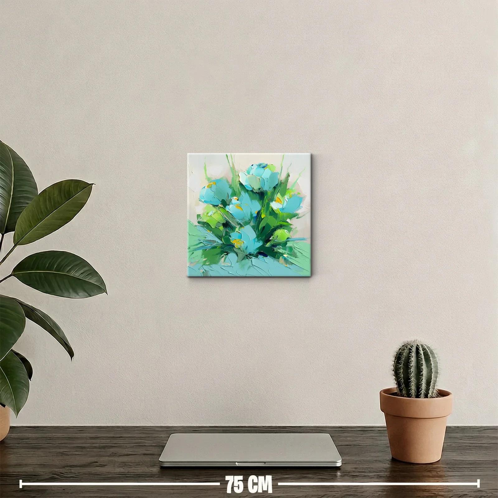 Cuadro decorativo de flores azul verdoso y verdes vibrantes — miniatura 2