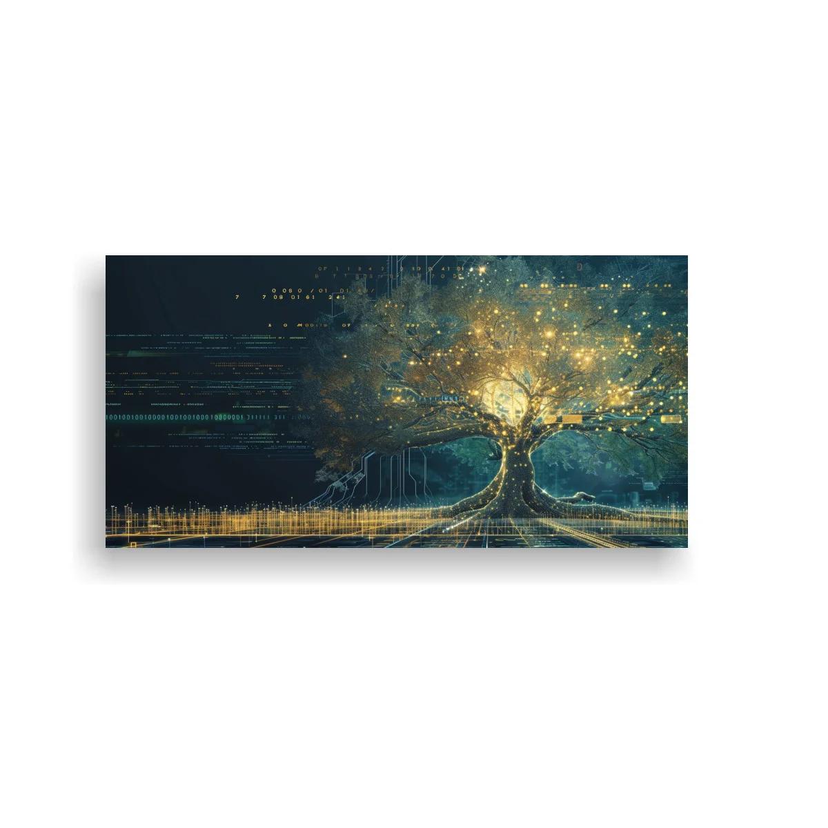 Cuadro Árbol de la Vida con líneas geométricas y resplandor dorado — imagen principal