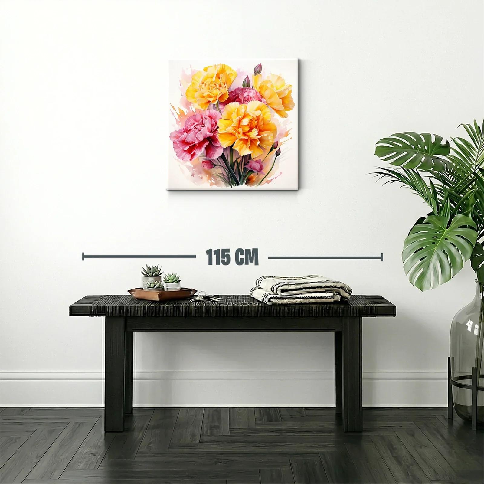 Cuadro floral vibrante con claveles en tonos amarillos y rosas — miniatura 2