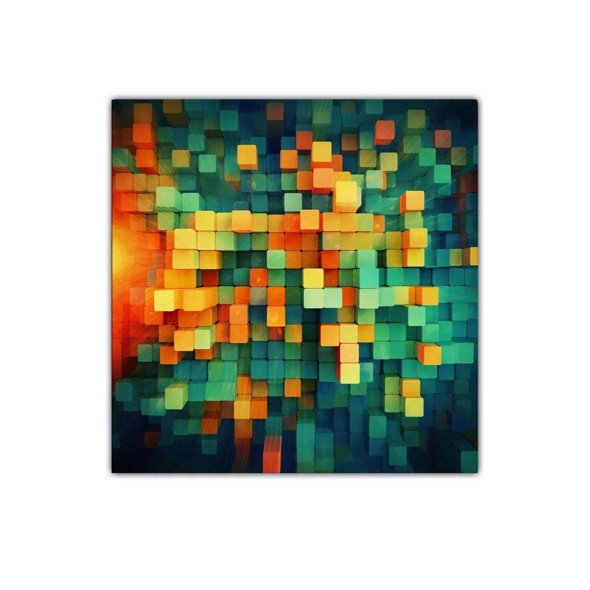 Composición geométrica vibrante en tonos cálidos y fríos
