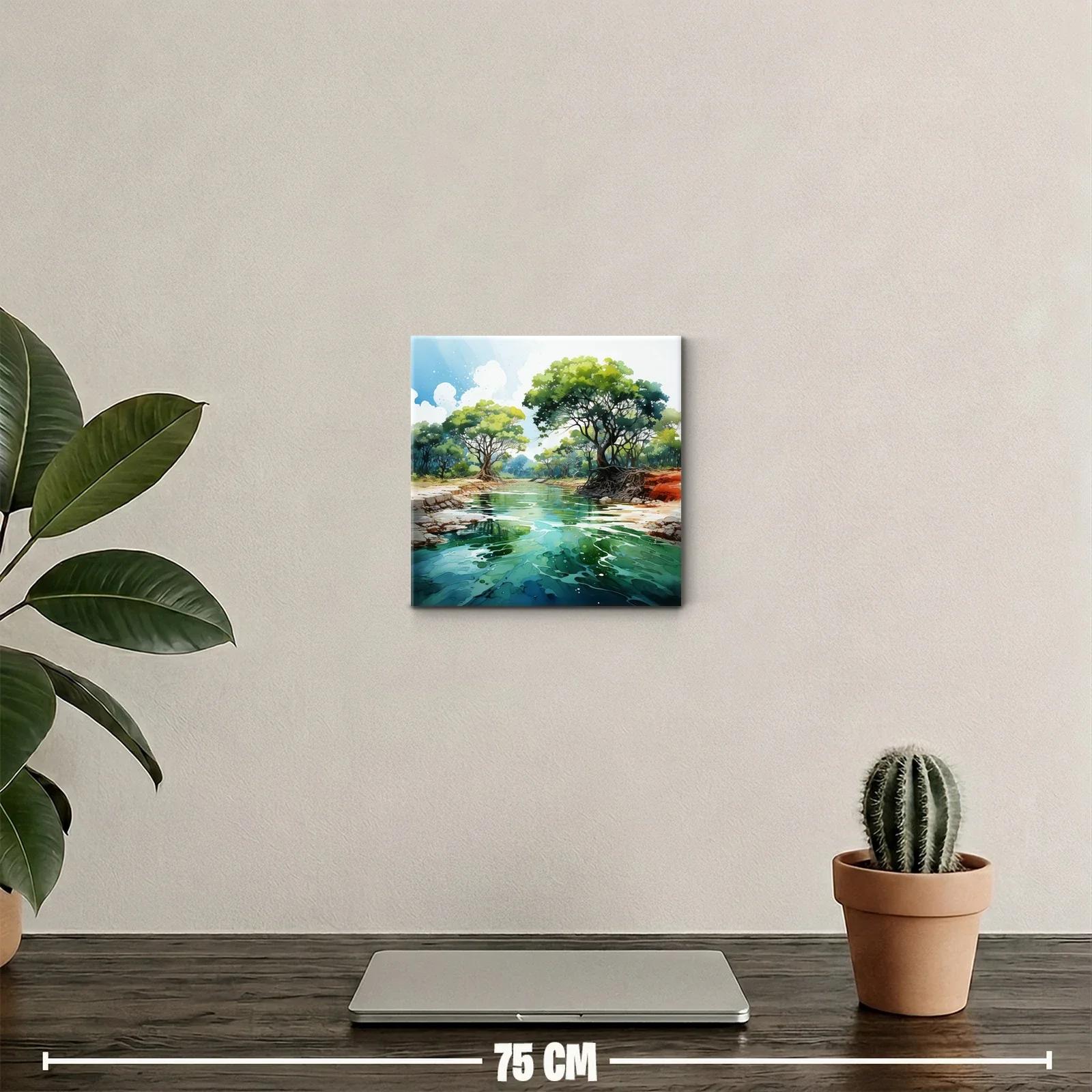 Paisaje natural con río y árboles frondosos verdes — miniatura 2