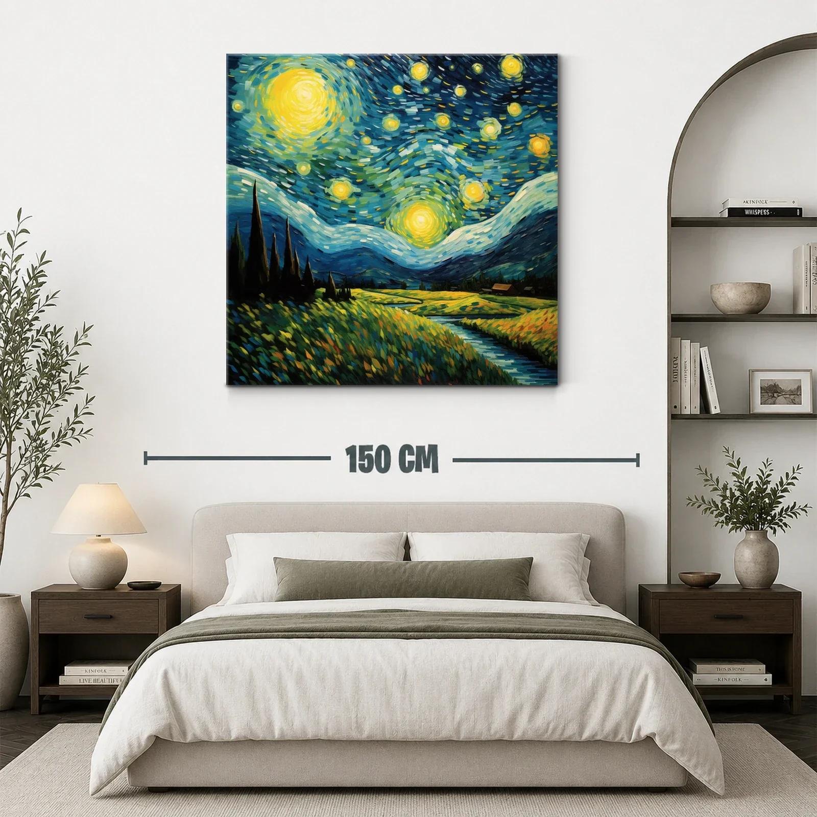 Paisaje nocturno vibrante con cielo estrellado y campo iluminado — miniatura 3