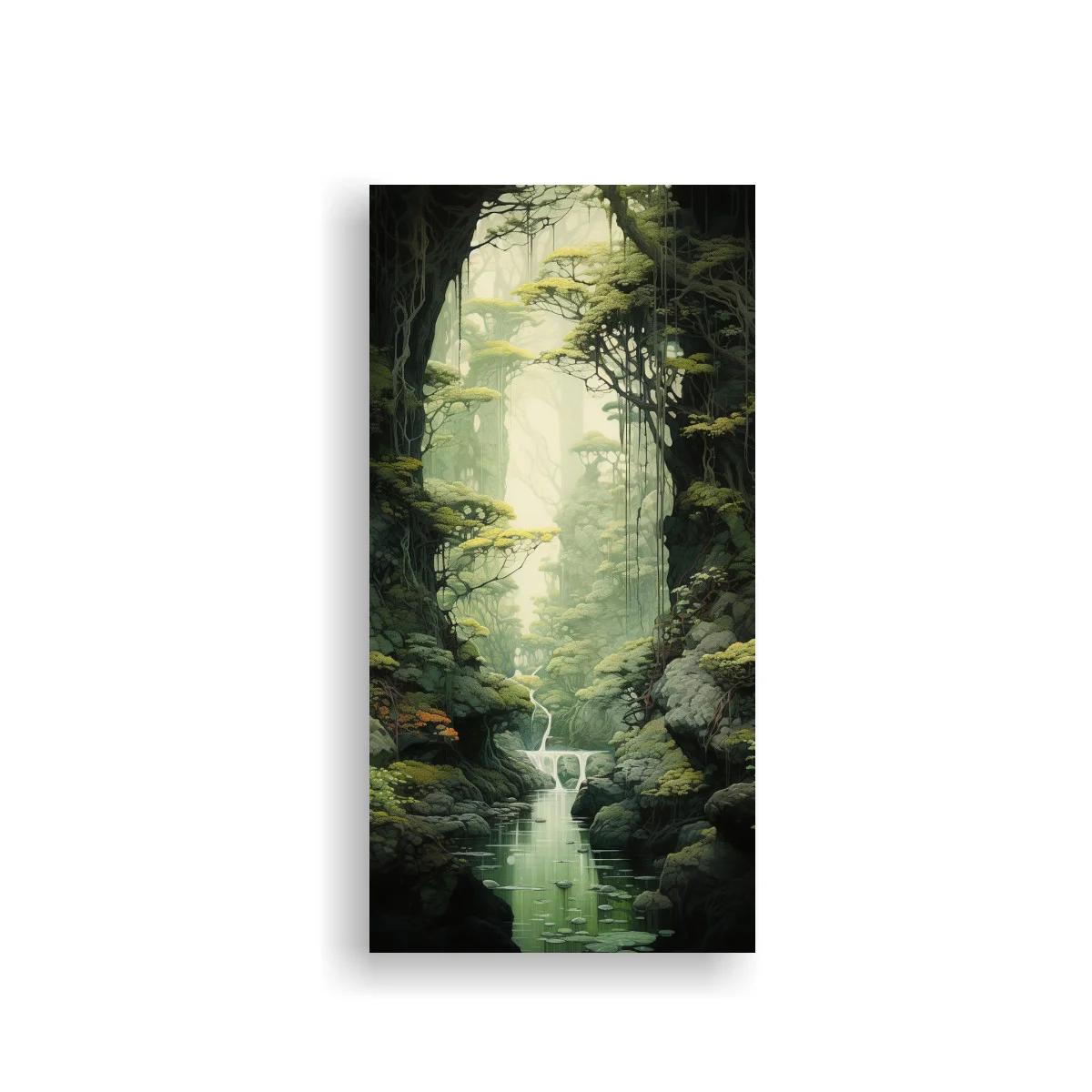 Cuadro cascada en bosque frondoso con estanque — imagen principal