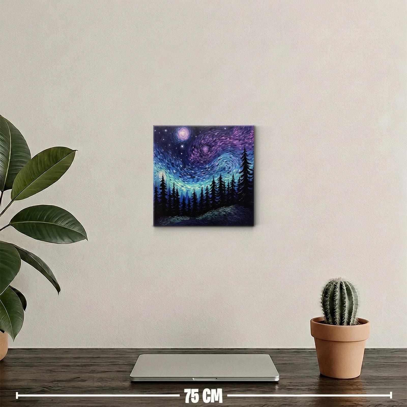 Cielo estrellado sobre bosque en tonos azul y violeta — miniatura 2