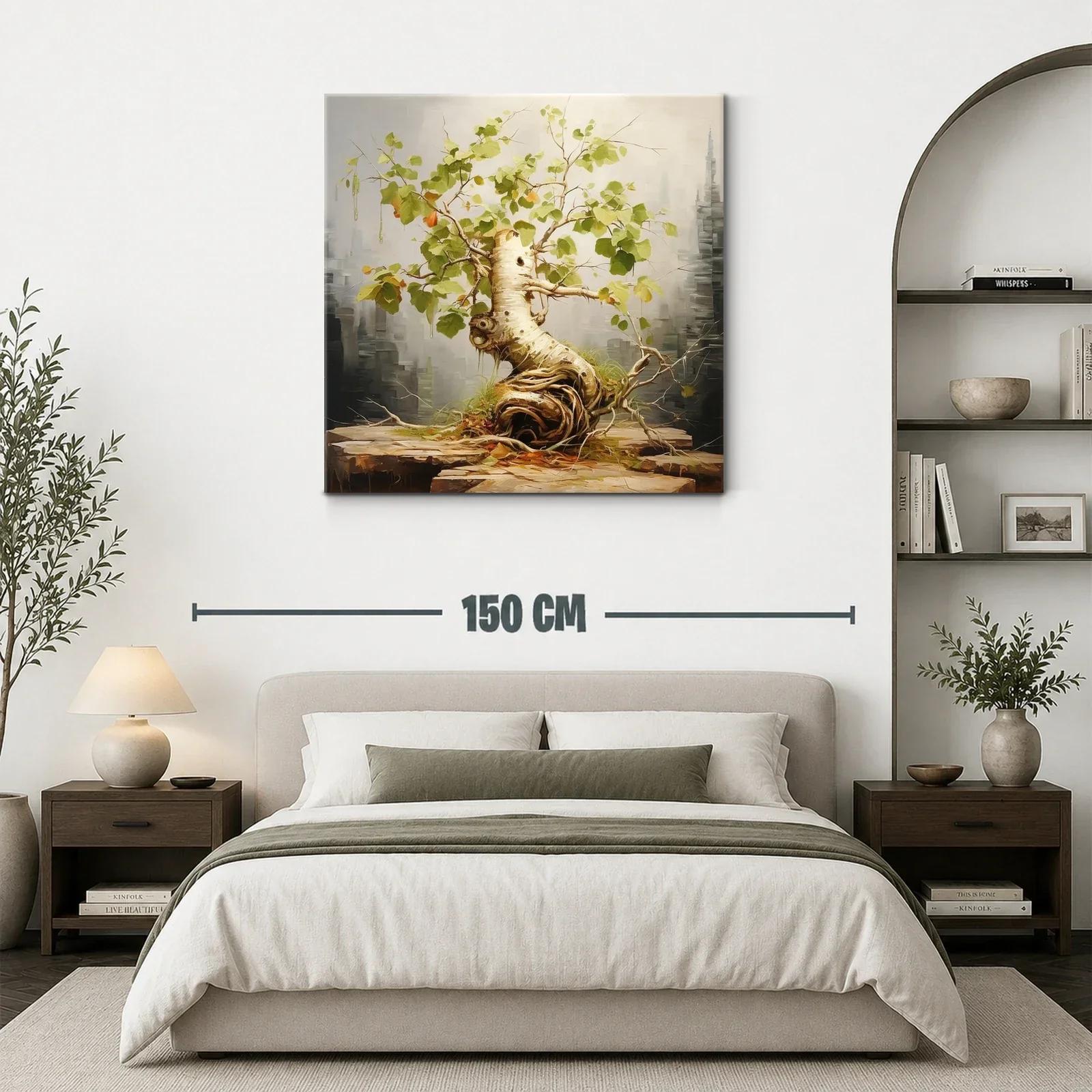 Cuadro con árbol de ramas retorcidas y hojas verdes — miniatura 3