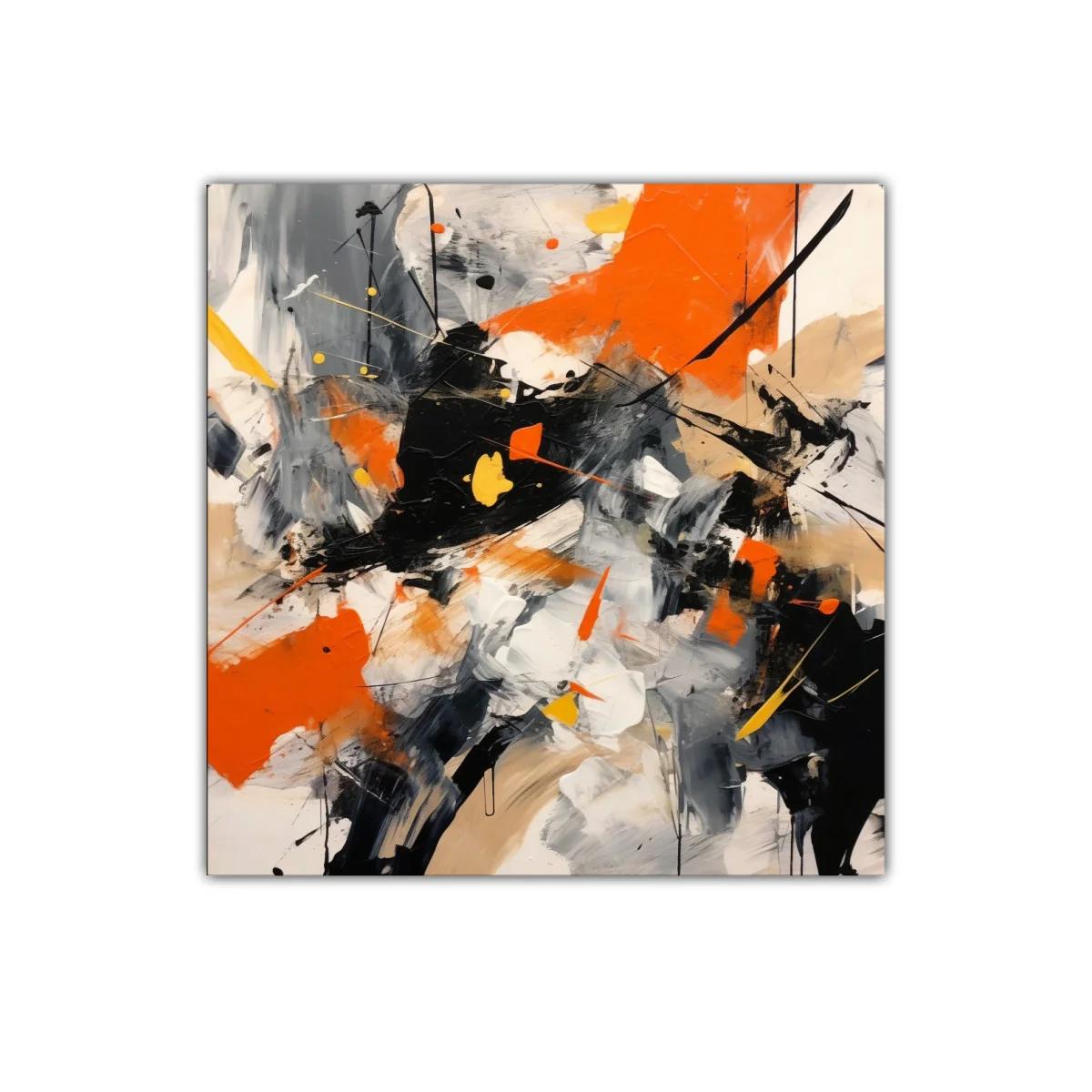 Cuadro abstracto vibrante con tonos naranjas y negros impactantes — miniatura 1
