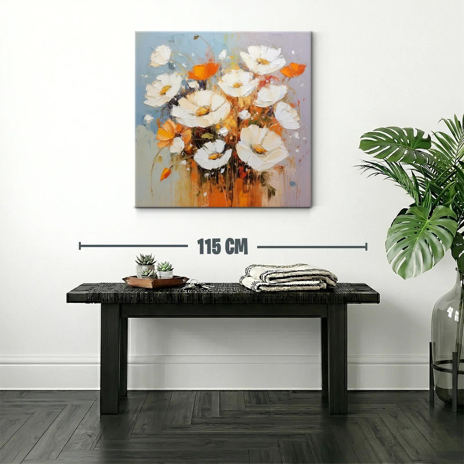 Cuadro de flores blancas y naranjas con toque abstracto — miniatura 2