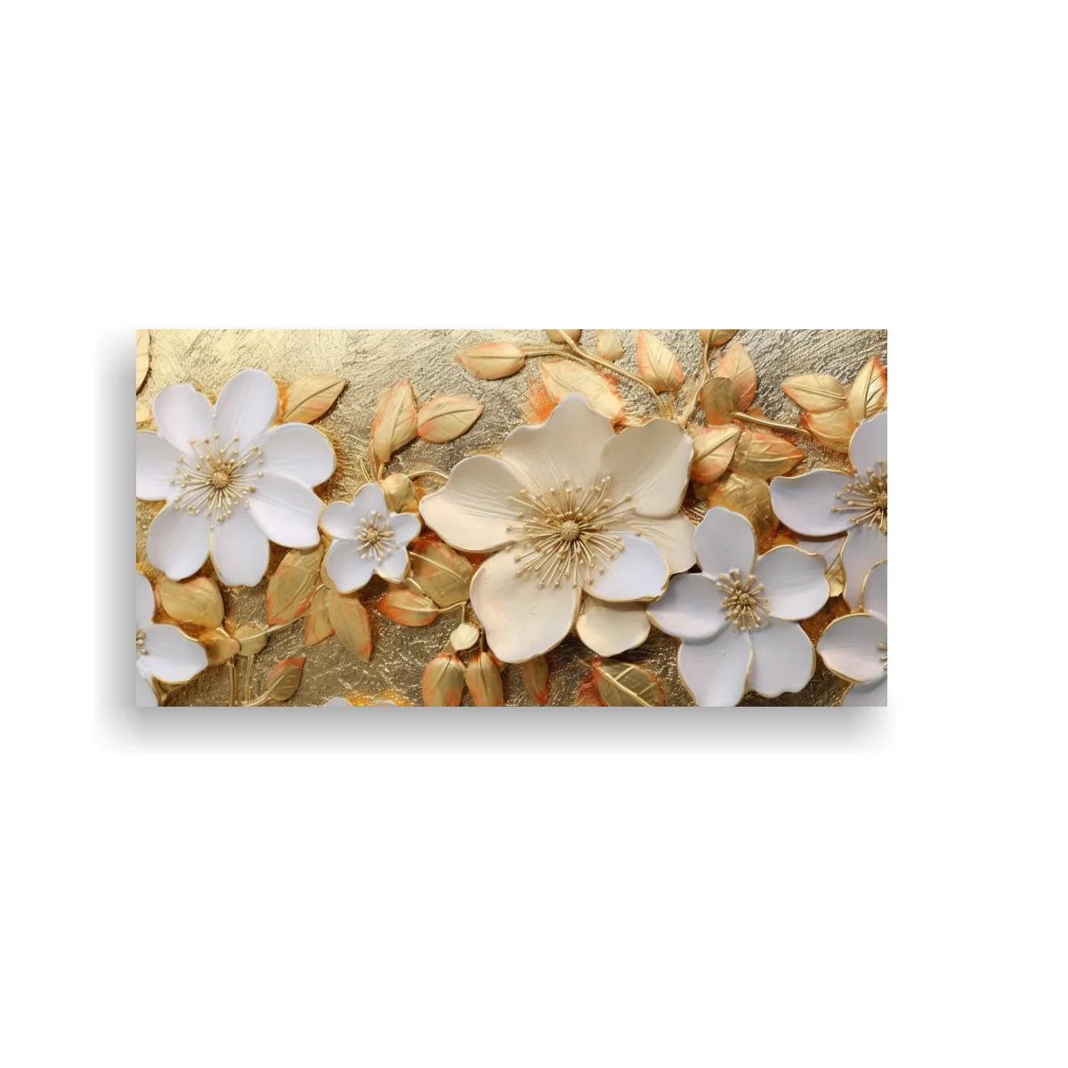 Cuadro flores blancas de magnolia con ramas doradas