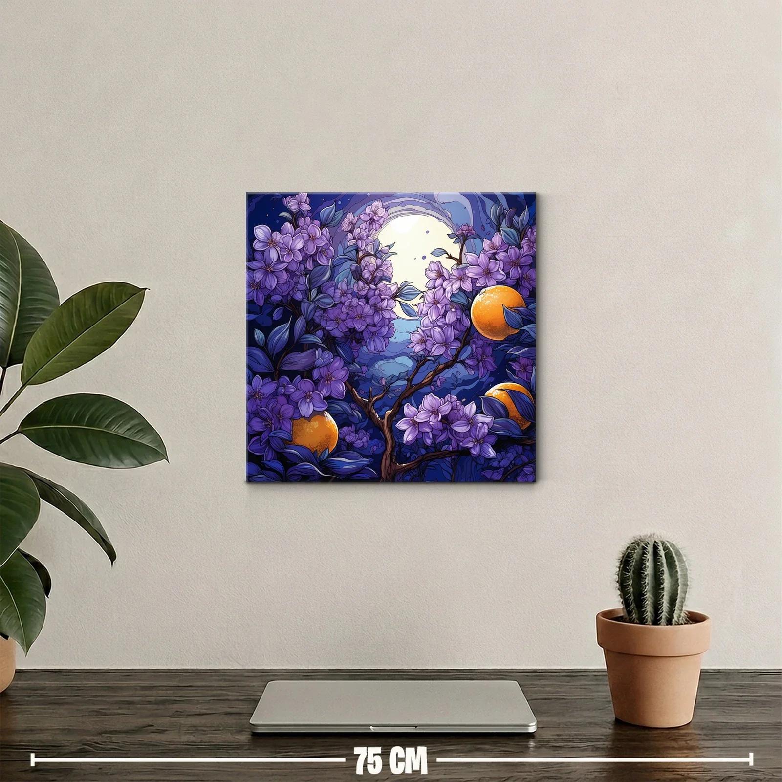 Flores violetas con luna llena y naranjas brillantes — miniatura 2