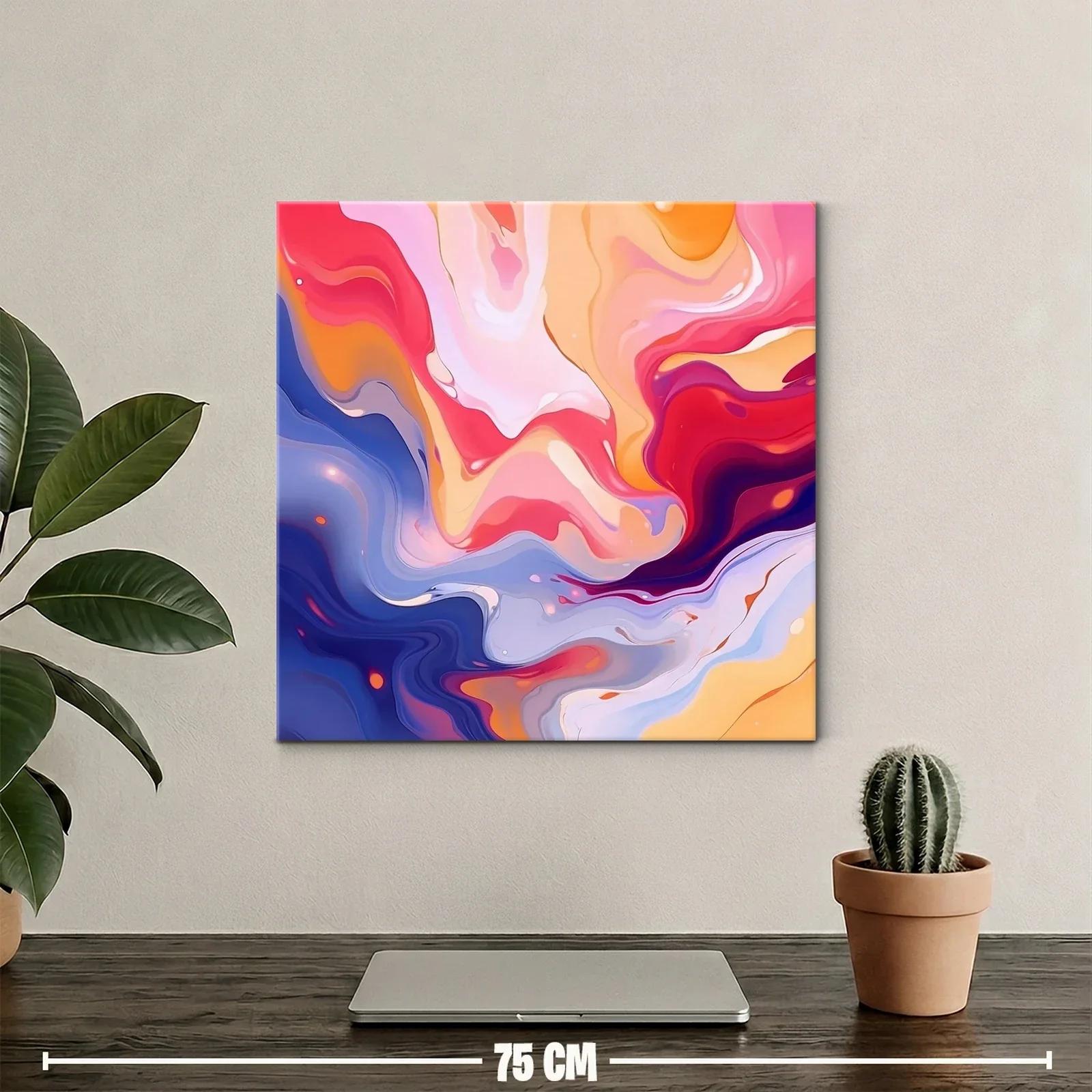 Cuadro abstracto con formas fluidas en tonos cálidos y fríos — miniatura 2