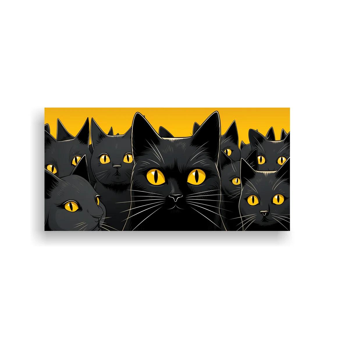 Cuadro gatos negros con ojos amarillos y fondo dorado