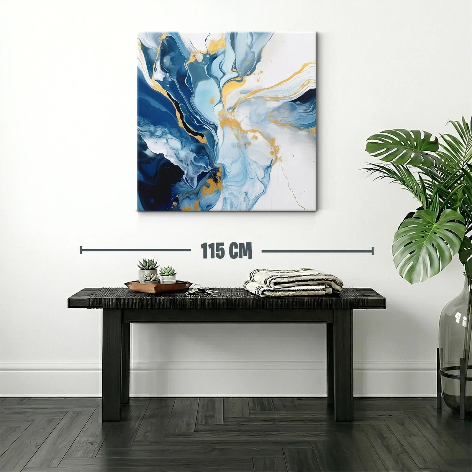 Cuadro abstracto con tonos azules y dorados elegantes — miniatura 2