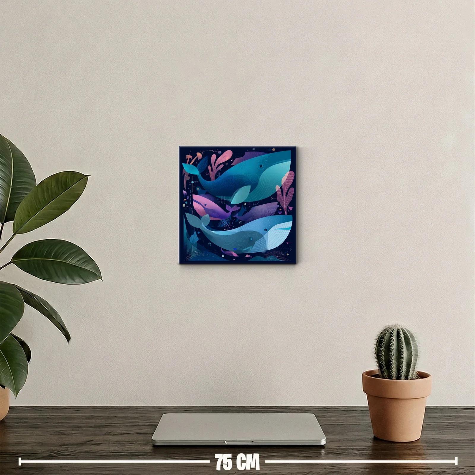 Cuadro decorativo con ballenas en tonos azules y morados — miniatura 2