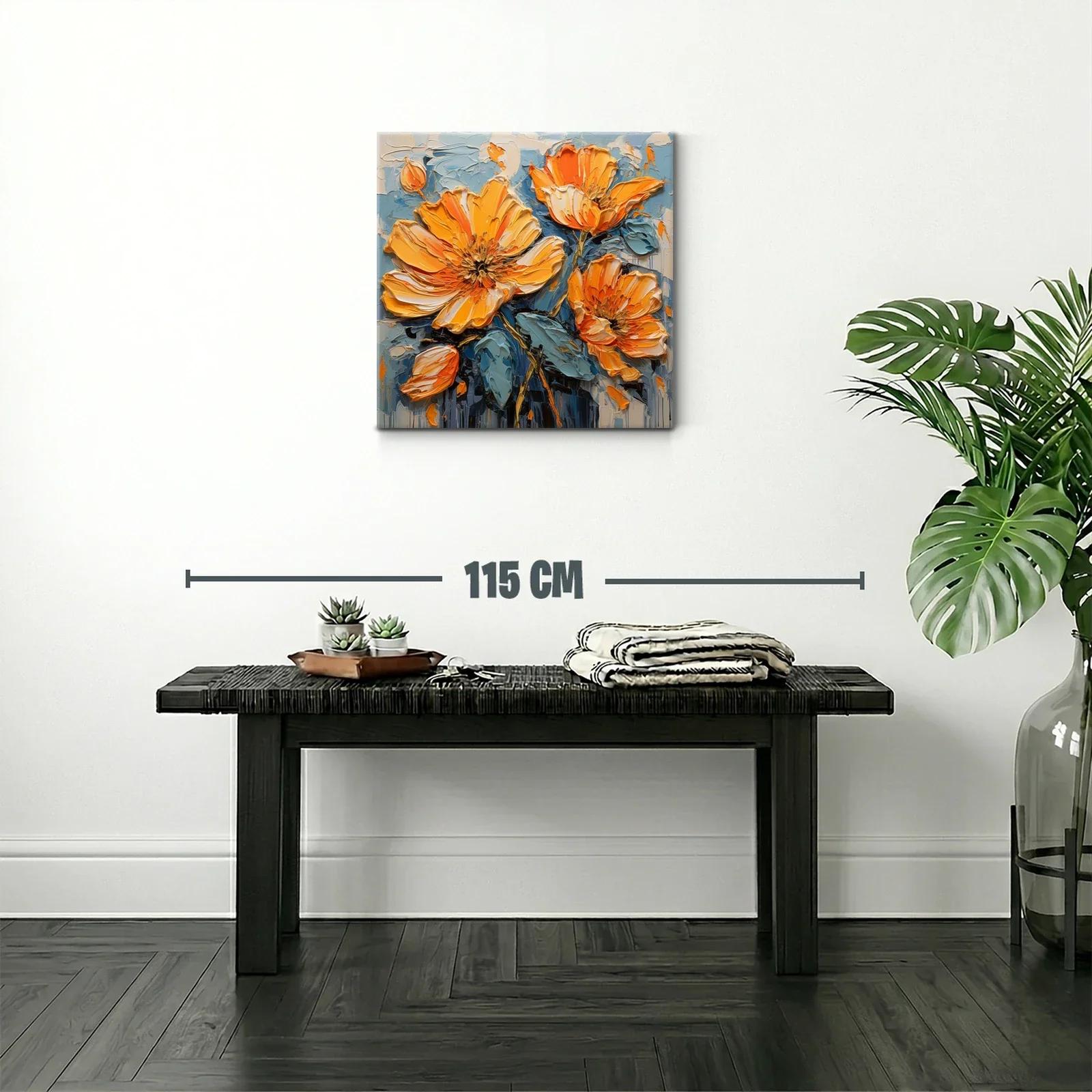 Cuadro floral con vibrantes tonalidades naranjas y azules — miniatura 2
