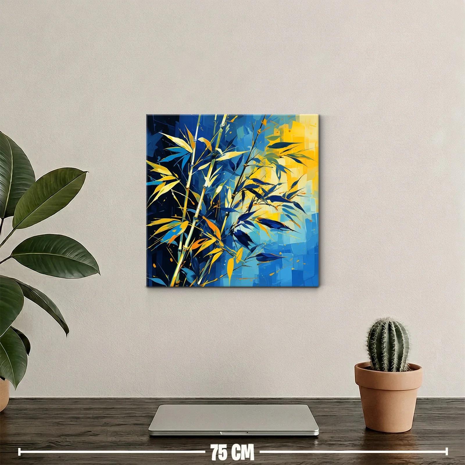 Cuadro moderno con plantas en tonos azules y amarillos vibrantes — miniatura 2
