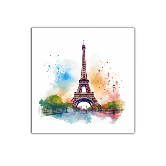 Cuadro Torre Eiffel colorida con acuarela vibrante