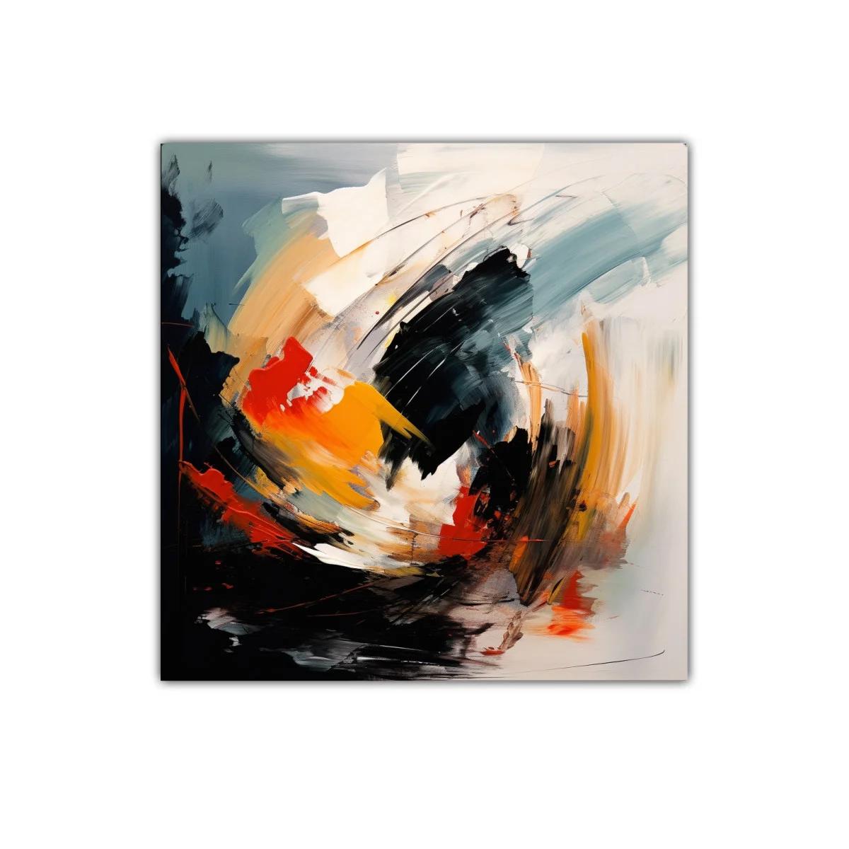 Cuadro abstracto con energía en tonos cálidos y oscuros