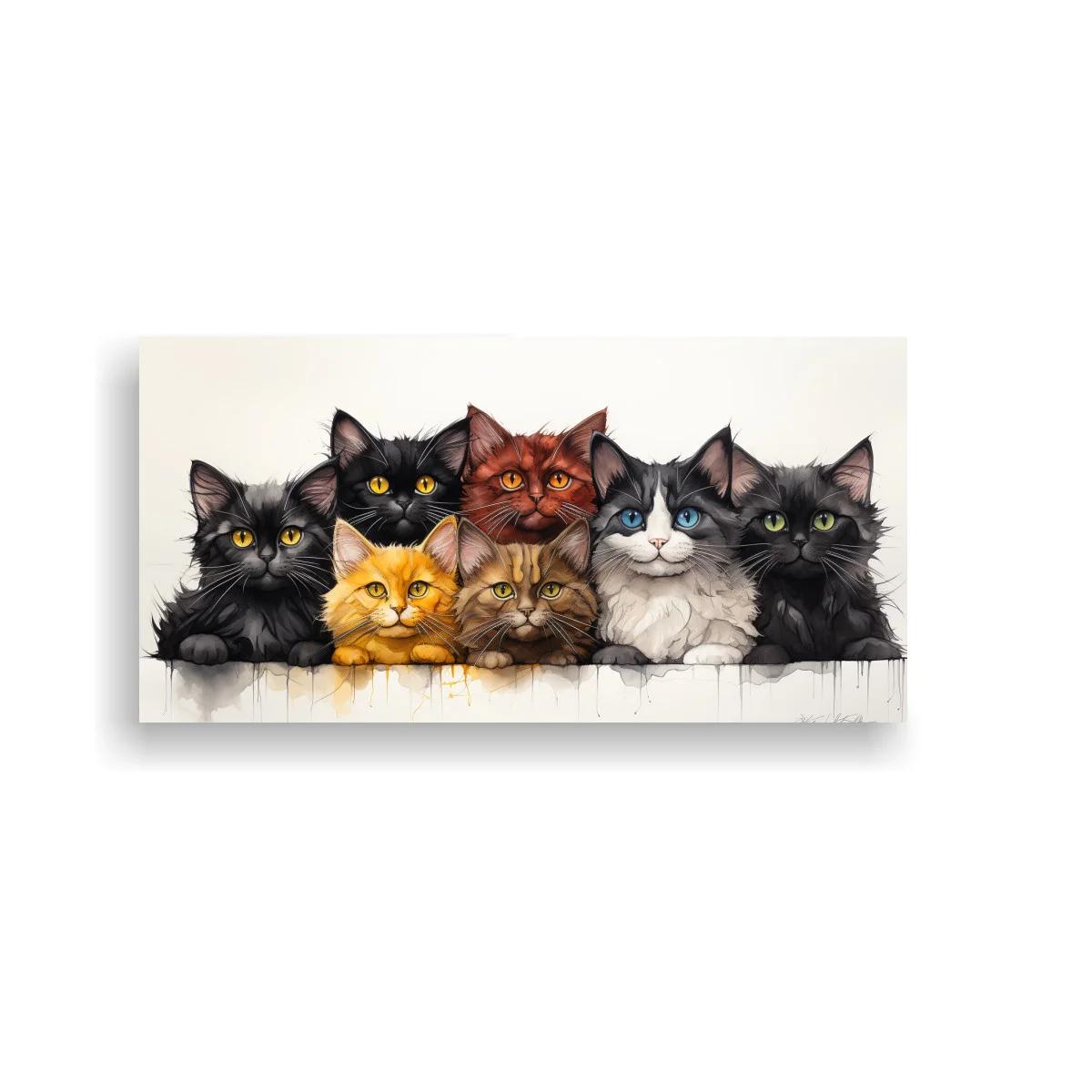 Cuadro grupo de gatos de pelo largo con trazos sueltos — imagen principal