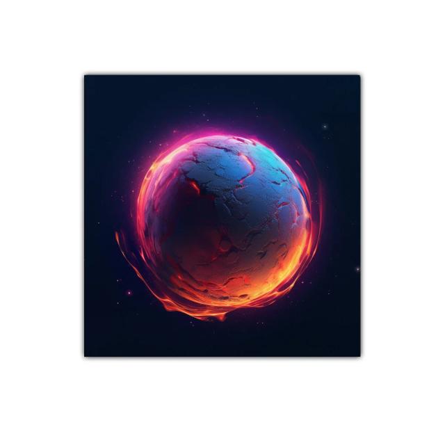 Planeta incandescente con texturas vibrantes y energía dinámica