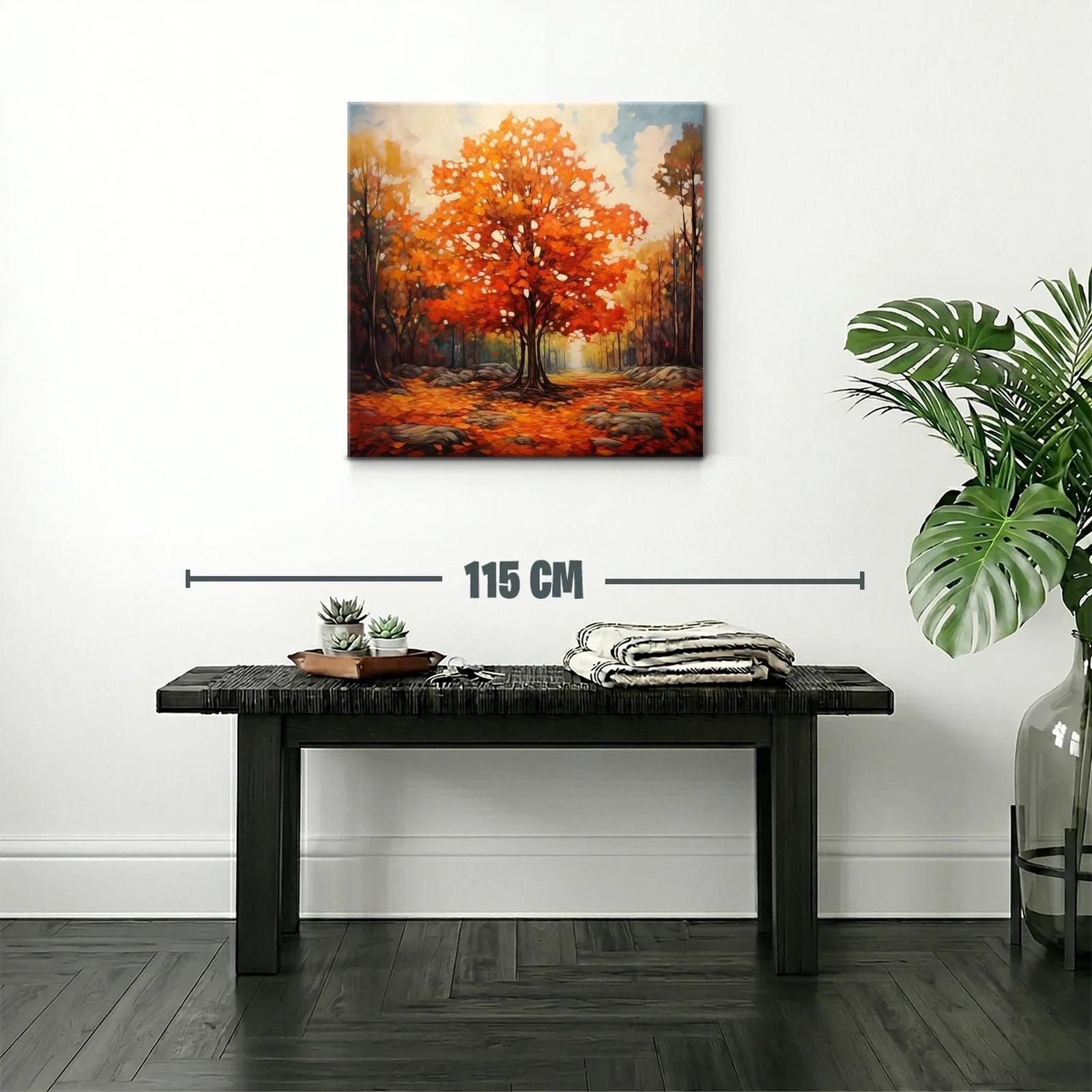 Bosque otoñal con árbol de follaje naranja vivo — miniatura 2