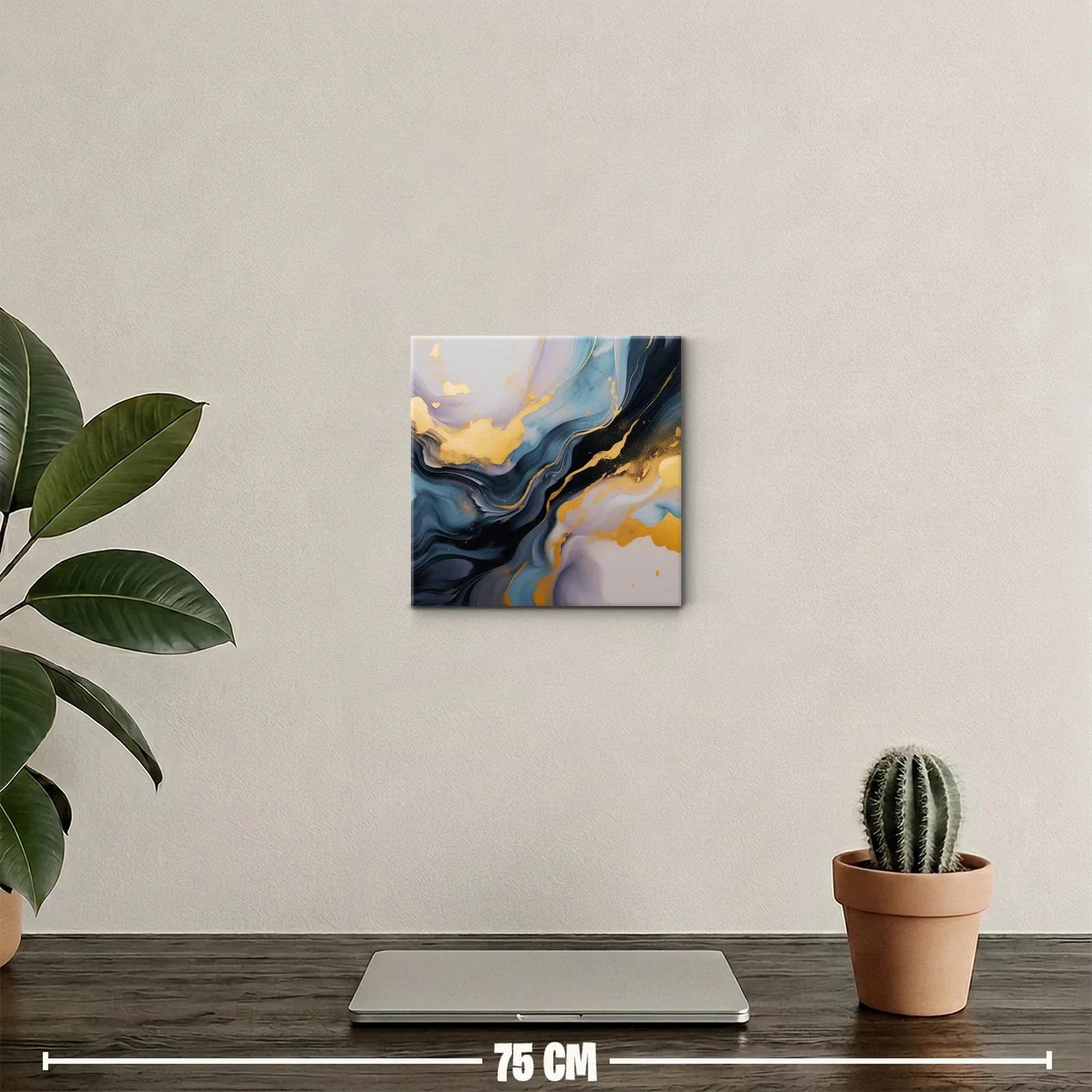Decorativo cuadro abstracto con tonos dorados y azules — miniatura 2
