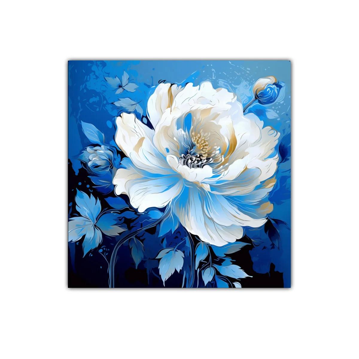 Flor blanca sobre fondo azul intenso con toque elegante — imagen principal