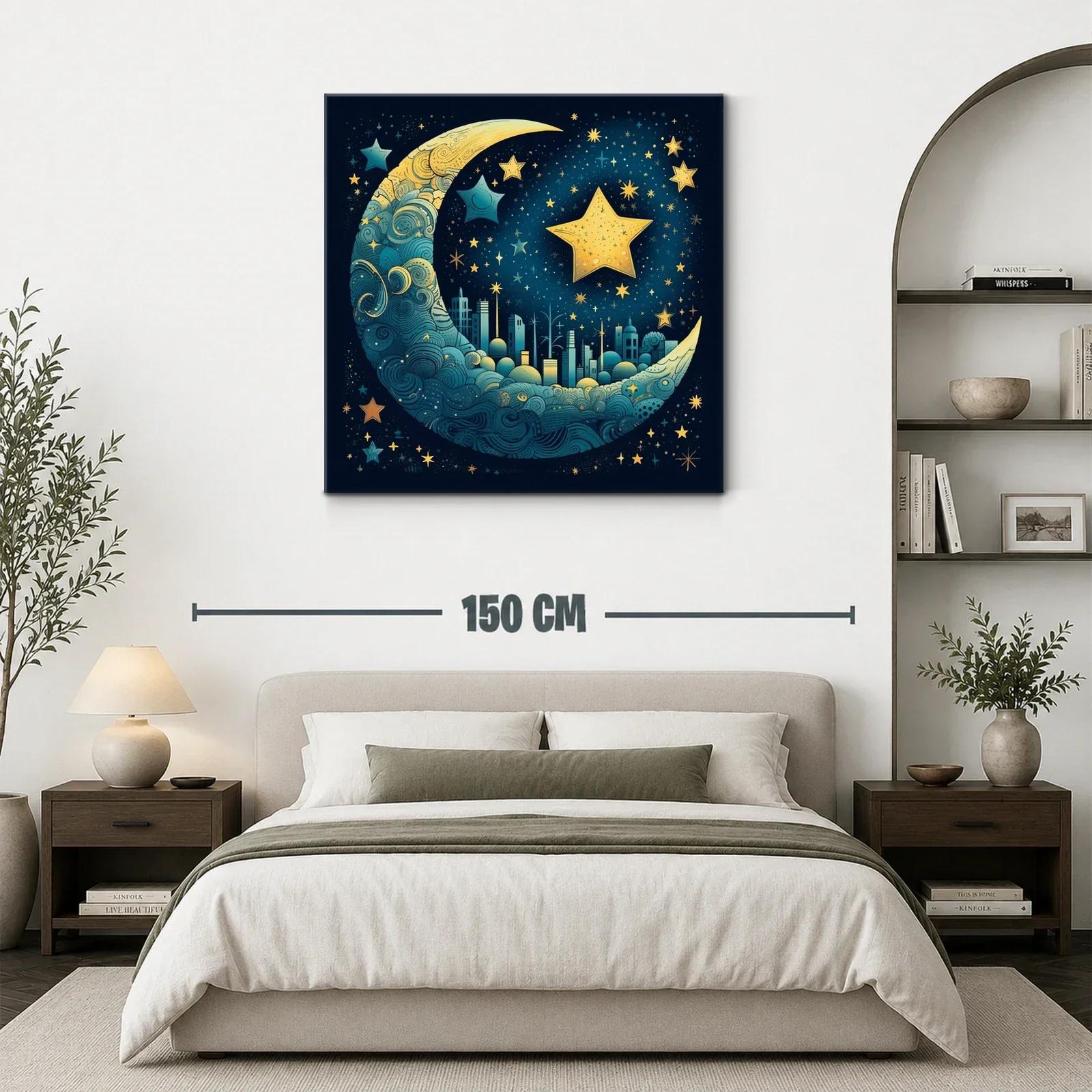 Ciudad mágica en luna azul y estrellas doradas — miniatura 3