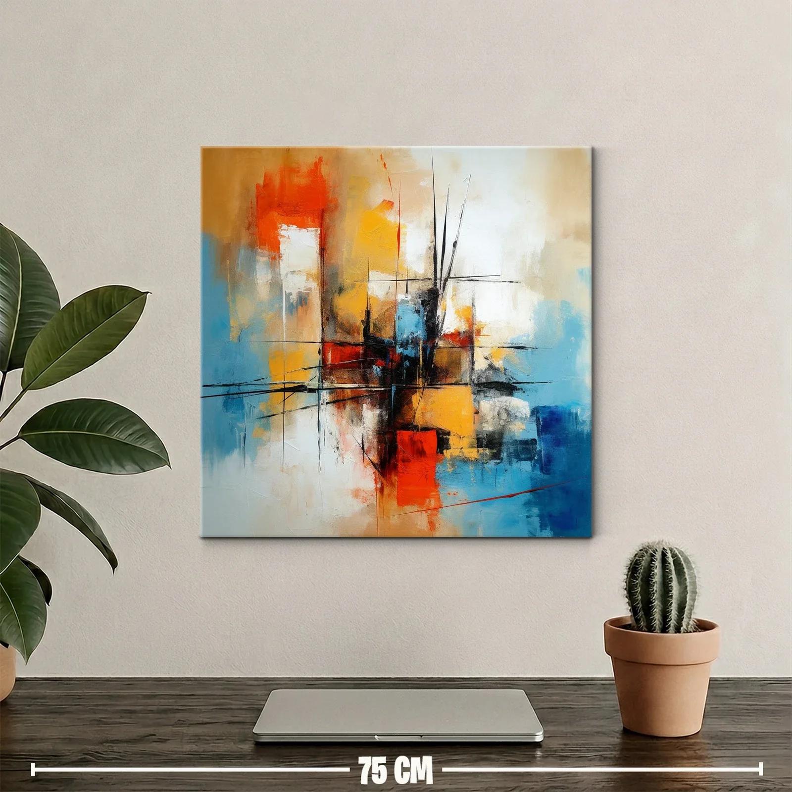 Cuadro abstracto con vibrantes tonos cálidos y fríos contrastantes — miniatura 2