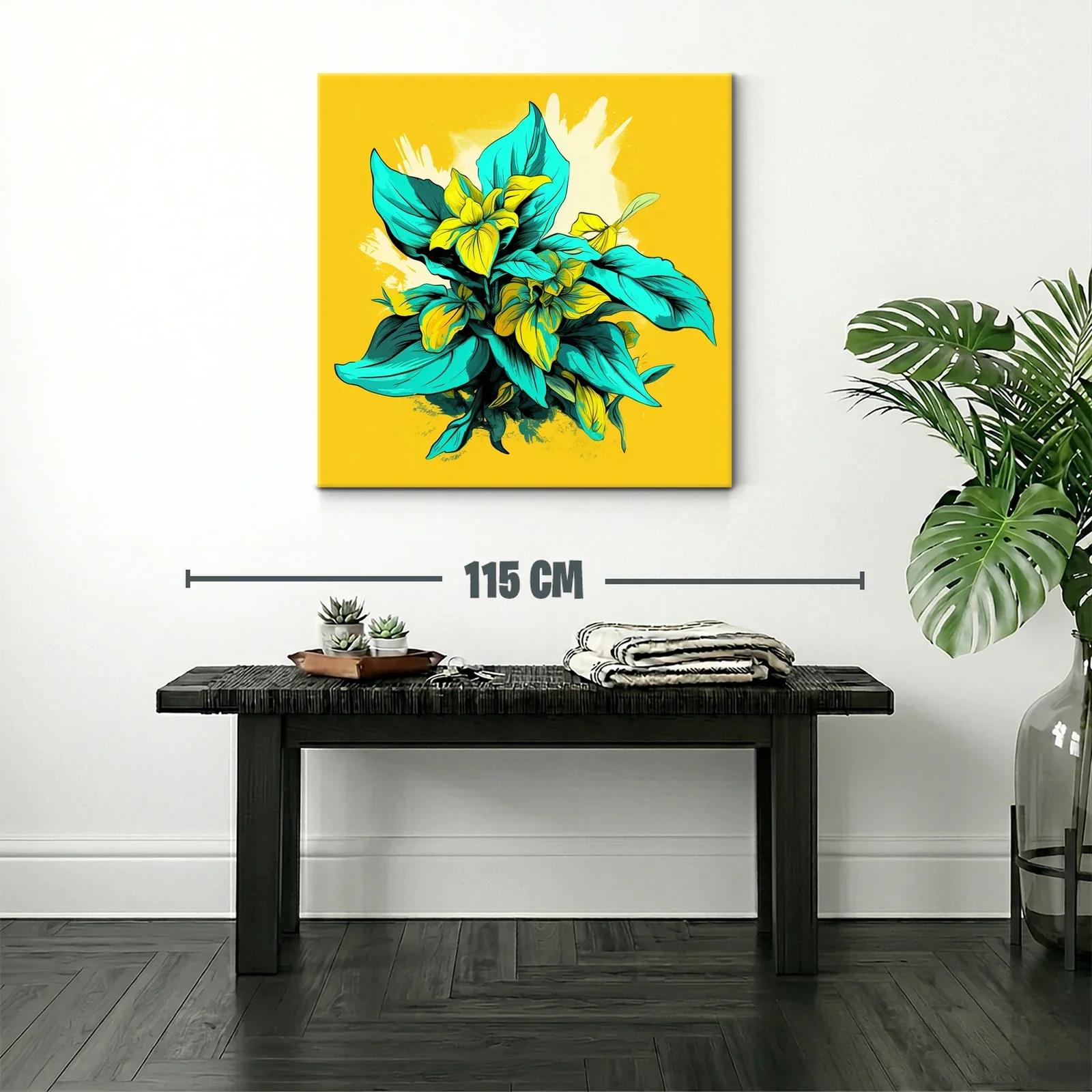 Composición Vibrante con Flores y Hojas en Amarillo y Turquesa — miniatura 2