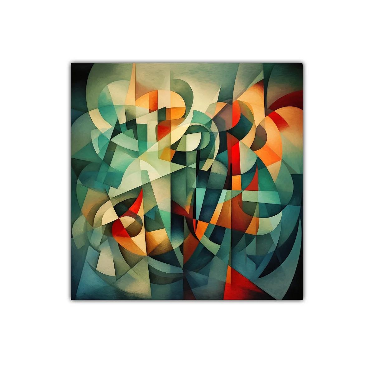 Cuadro abstracto con formas geométricas y tonos vibrantes