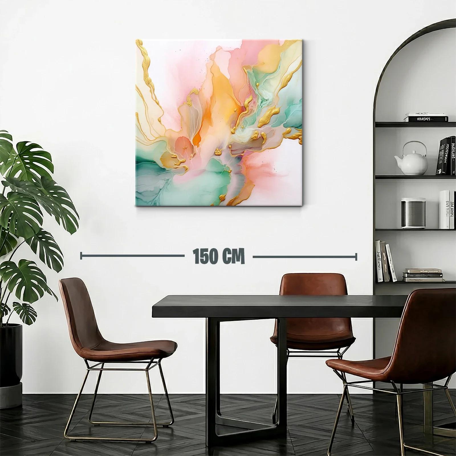 Cuadro abstracto con tonos pastel y detalles dorados — miniatura 2