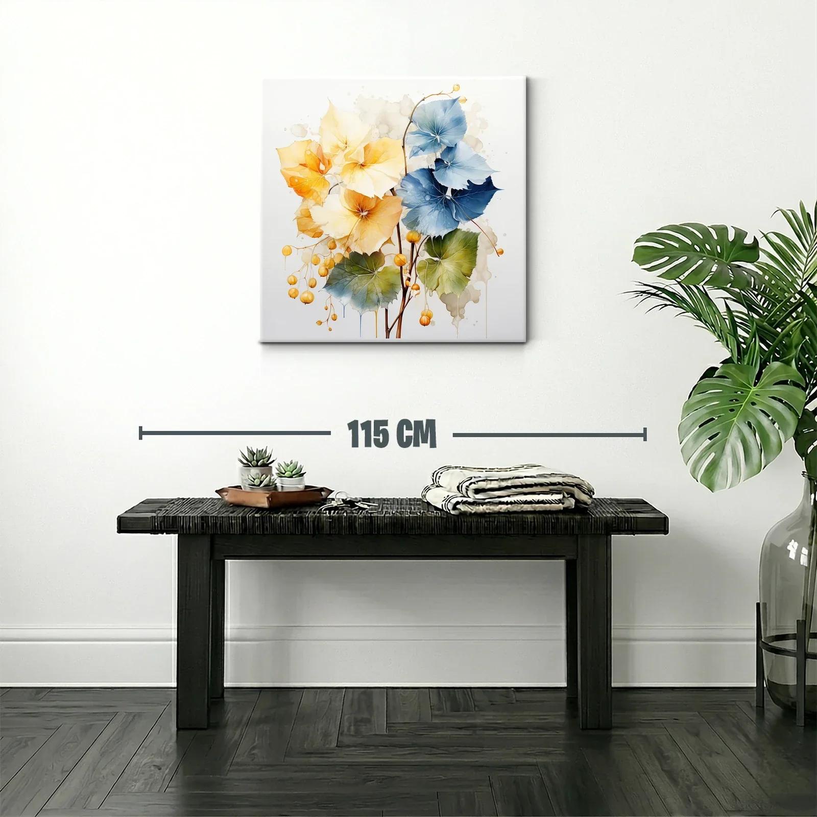 Arte floral con hojas en tonos cálidos y azul profundo — miniatura 2