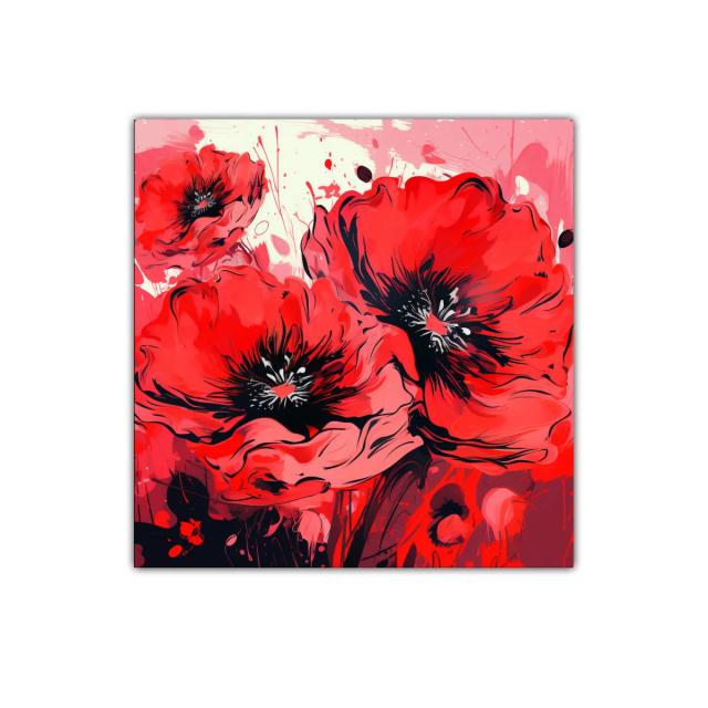 Vibrante composición de amapolas rojas con contrastes intensos