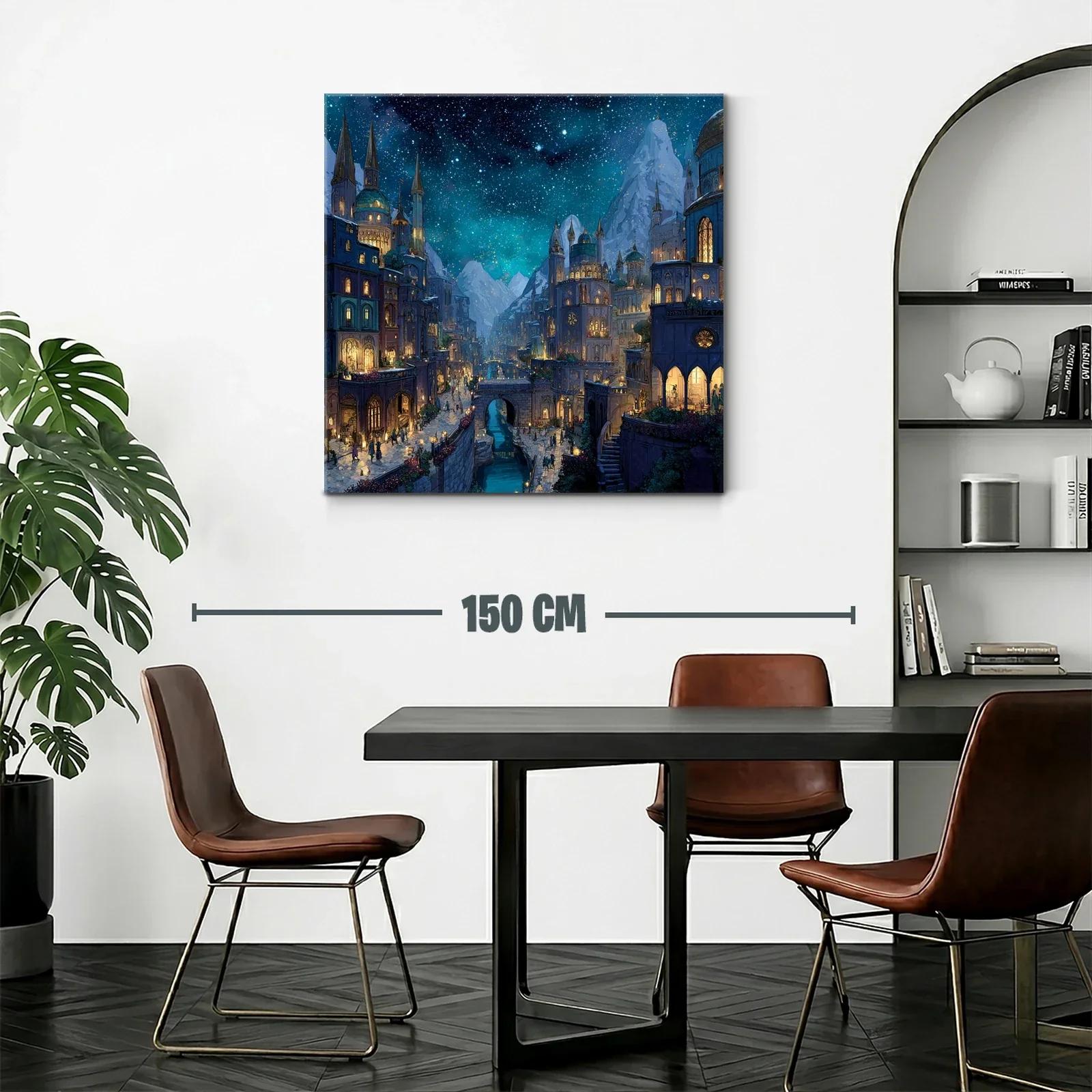 Ciudad fantástica nocturna bajo un cielo estrellado brillante — miniatura 2