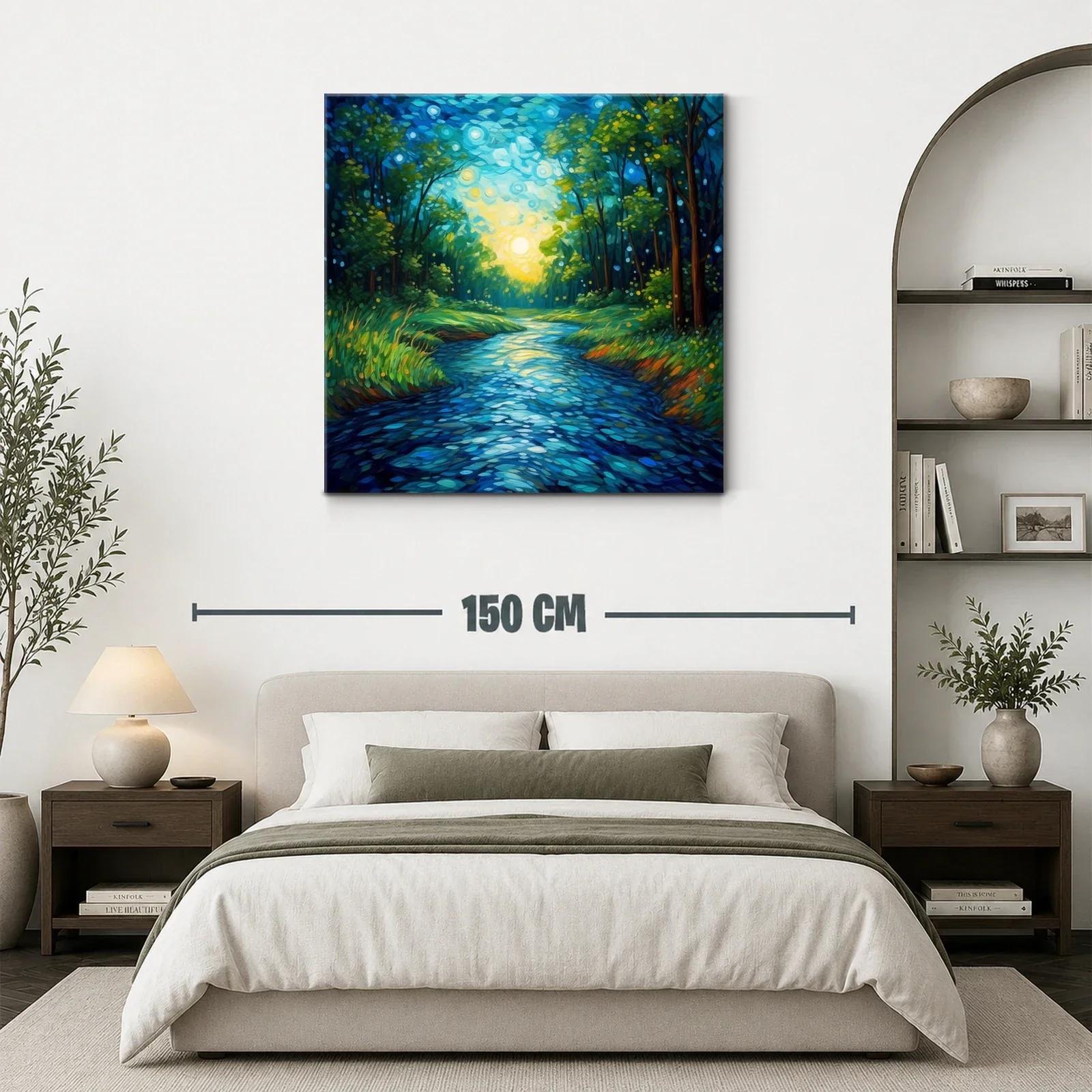 Bosque iluminado al amanecer reflejado en el río — miniatura 3