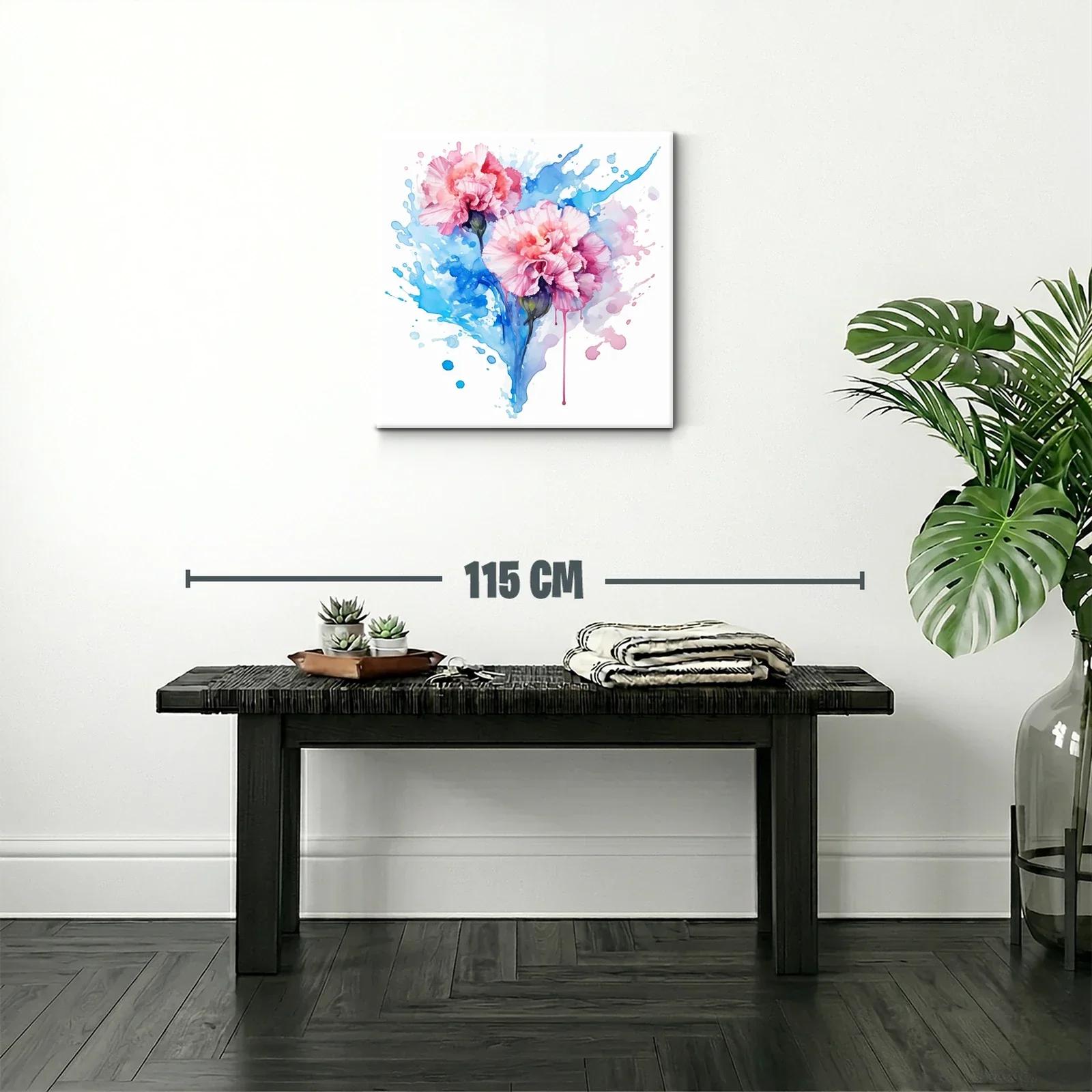 Flores rosas con fondo acuarela en tonos azules vibrantes — miniatura 2
