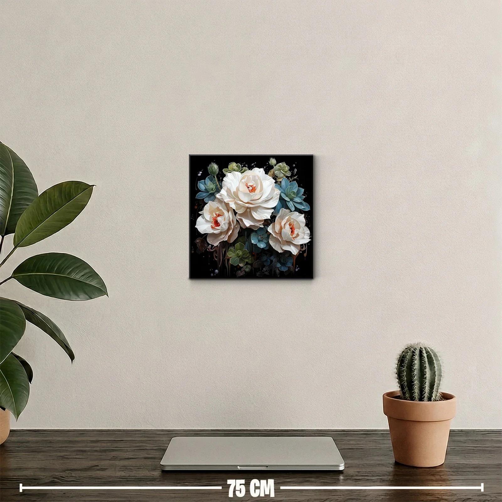 Ramo sofisticado de flores blancas y verdes sobre fondo negro — miniatura 2