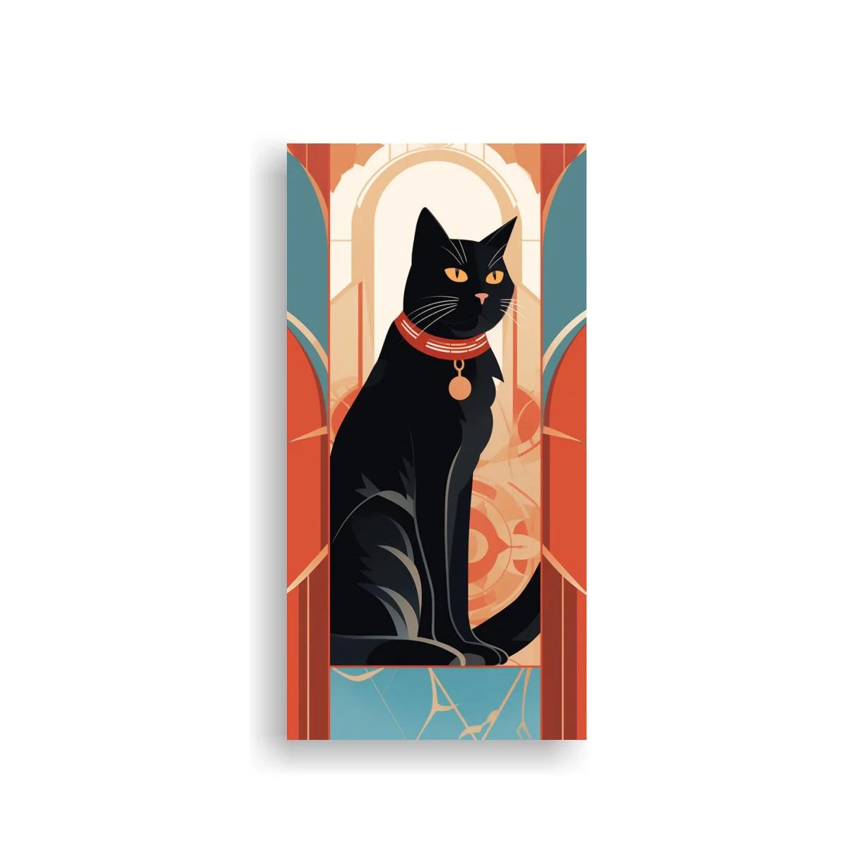 Cuadro gato negro con collar rojo y arcos en capas